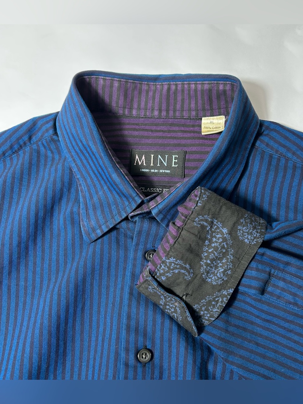 MINE Shirt Mens Size‎ XL Striped Button Down Preppy Work Long Sleeve Wedding